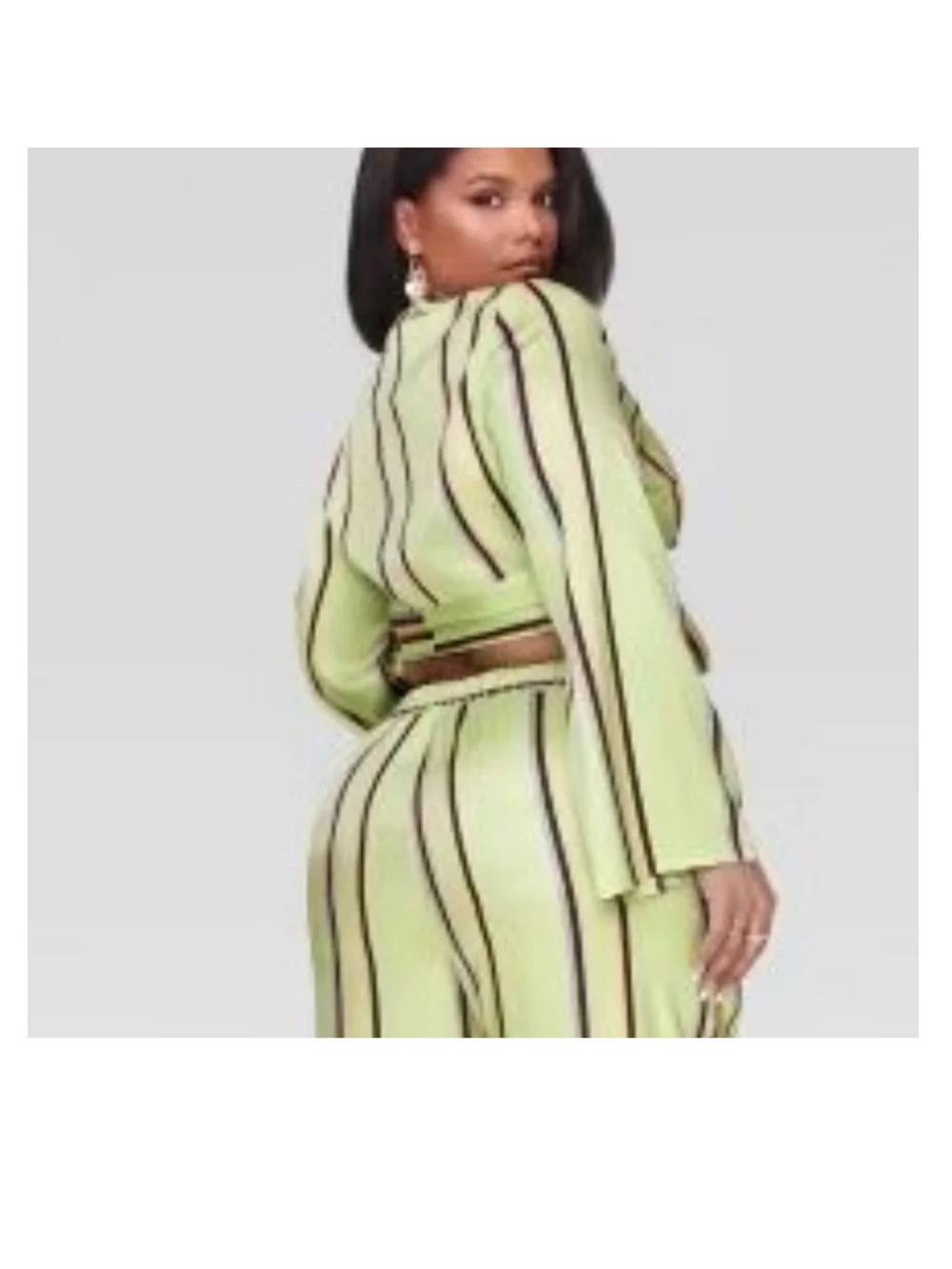 Fashion to Figure Green Stripe Tie Front Pant Set Size 1 NWT - Picture 4 of 14